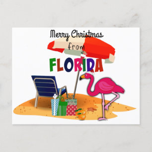 Merry Christmas from Florida w/ Santa Flamingo Postcard