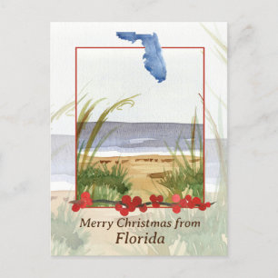 Merry Christmas from Florida Winter Beach Seascape Holiday Postcard
