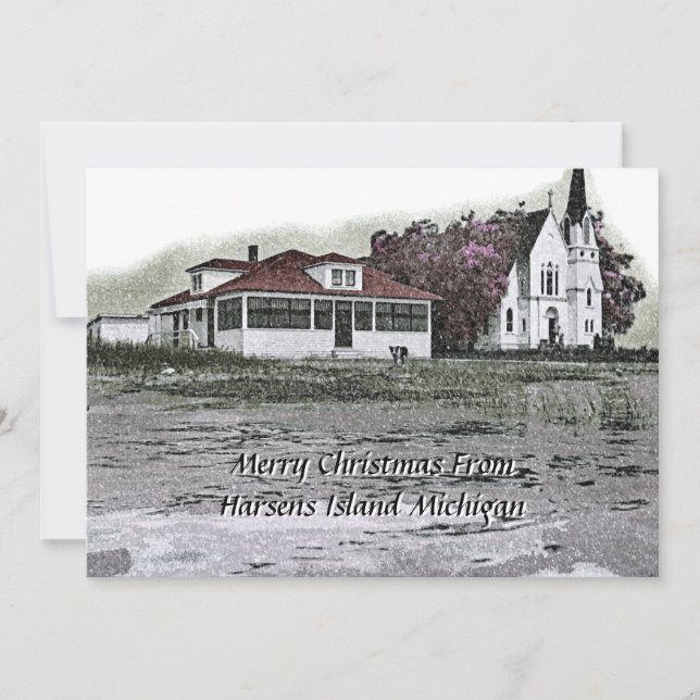 Merry Christmas from Harsens Island Michigan Art Holiday Card (Front)