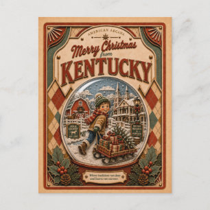 Merry Christmas from Kentucky Vintage Snow Globe Holiday Postcard