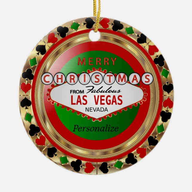 Merry Christmas From Las Vegas Ceramic Tree Decoration (Front)