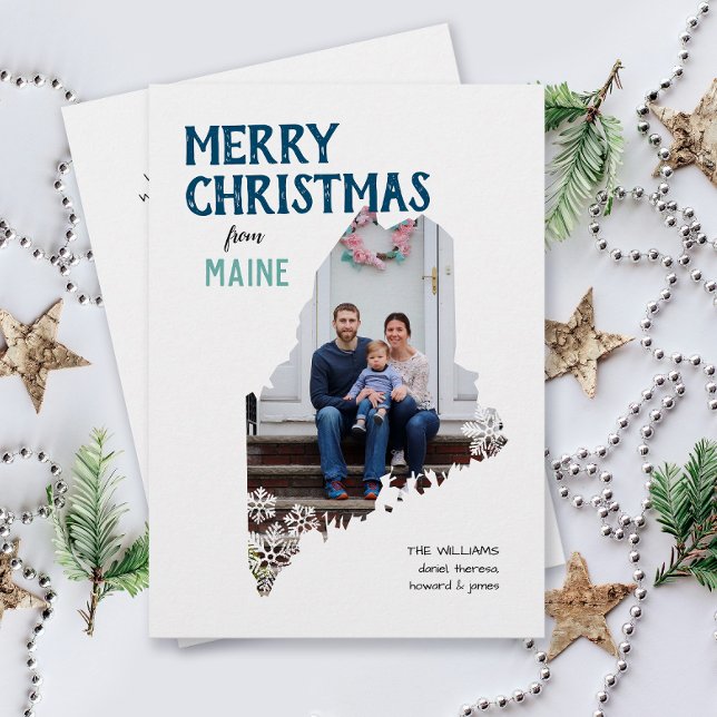 Merry Christmas from Maine Holiday Card (From Maine with love one photo Christmas holiday card and moving announcement )