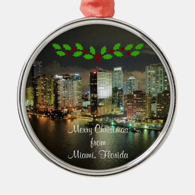 Merry Christmas from Miami, Florida Metal Ornament (Front)
