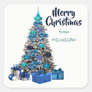 Merry Christmas From Michigan Decorated Tree Square Sticker