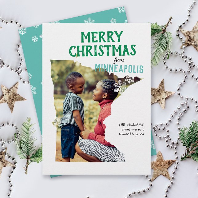 Merry Christmas from Minnesota One Photo Holiday Card (Happy Holidays Merry Christmas from Minnesota state pride one photo family card moving announcement)