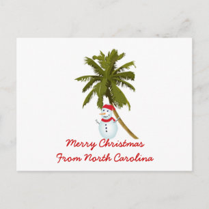 Merry Christmas from N. Carolina, Snowman palm Holiday Postcard