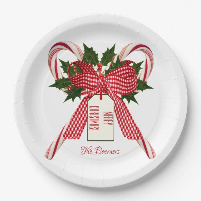 Merry Christmas from Name Candy Canes  Paper Plate (Front)
