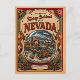 Merry Christmas from Nevada Vintage Snow Globe Holiday Postcard