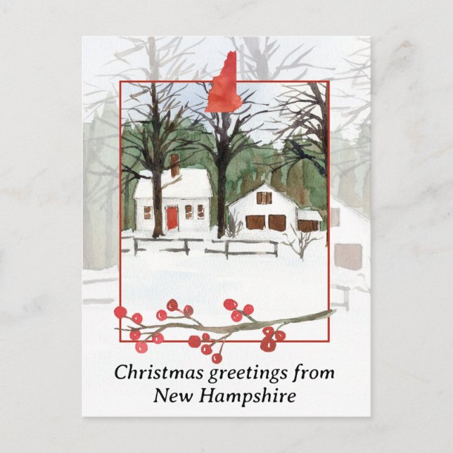 Merry Christmas from New Hampshire Winter Snow Holiday Postcard (Front)
