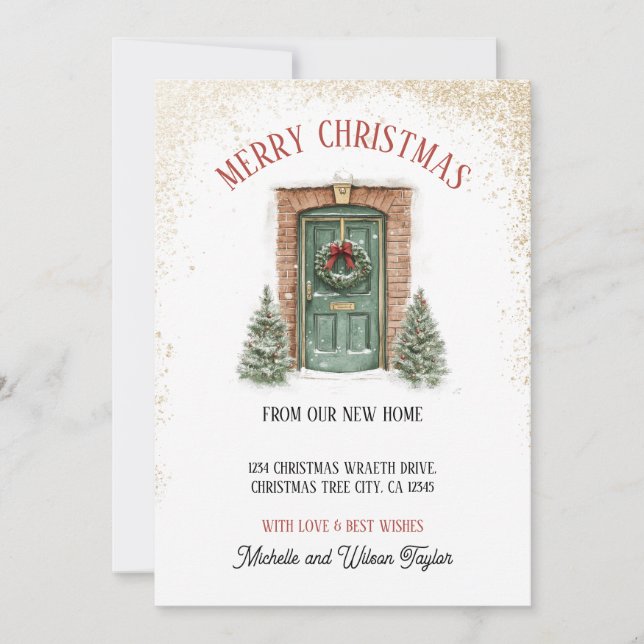 Merry Christmas from New Home Door Wreath Announcement (Front)