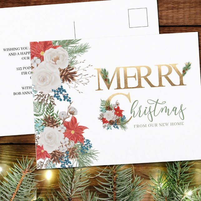 Merry Christmas from New Home Gold Green Moving Holiday Postcard (Creator Uploaded)