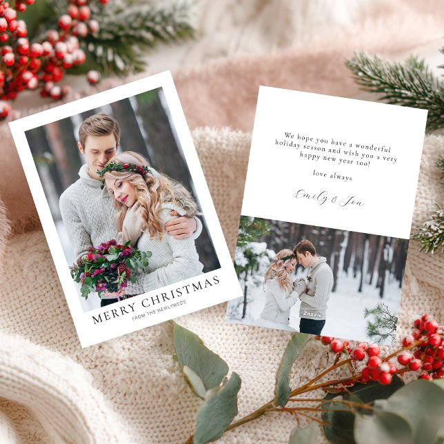 Merry Christmas from Newlyweds 2 Photos Holiday Card (front and back view)