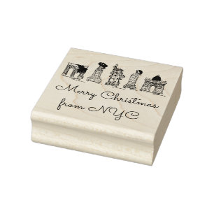 Merry Christmas from NYC New York City Xmas Art Rubber Stamp