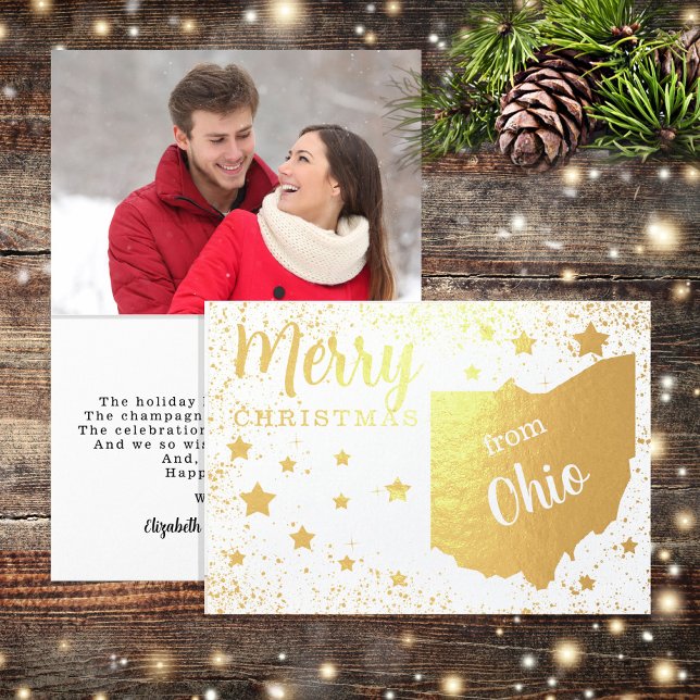 Merry Christmas from Ohio State Photo Foil Card (Show pride in your state and share Christmas greetings in style with gold foil photo folded cards.)