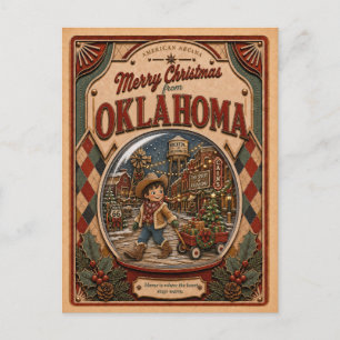 Merry Christmas from Oklahoma Vintage Snow Globe Holiday Postcard