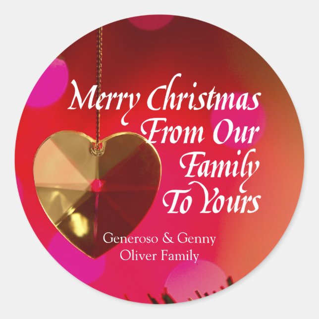 Merry Christmas From Our Family To Yours Classic Round Sticker (Front)