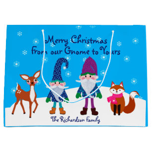 Merry Christmas From our Gnome to Yours Deer Fox L Large Gift Bag