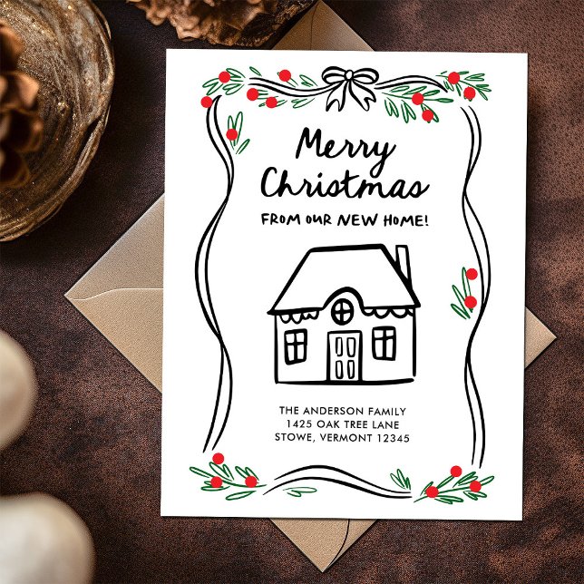 Merry Christmas from our New Home | Whimsical Holiday Postcard (Creator Uploaded)