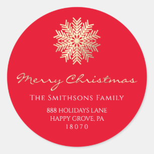 Merry Christmas From Red Gold RSVP Snowflake Classic Round Sticker