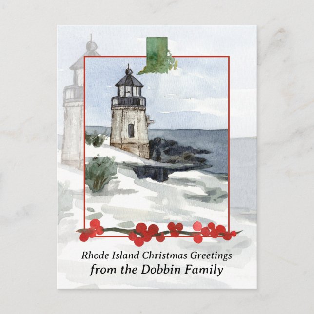 Merry Christmas from Rhode Island Personalised Holiday Postcard (Front)