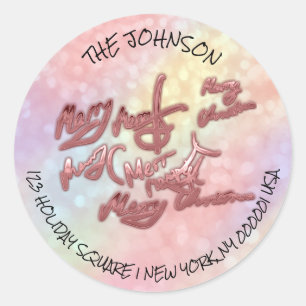 Merry Christmas From Rose Holographic Adress RSVP Classic Round Sticker
