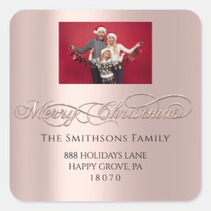 Merry Christmas From RSVP Rose Photo Blush Square Sticker