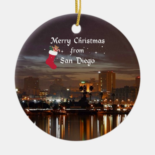 Merry Christmas from San Diego Ceramic Ornament (Front)