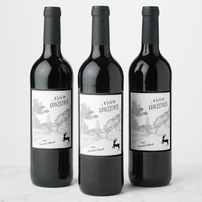 Merry Christmas from Sanibel Island FL Lighthouse  Wine Label (Bottles)