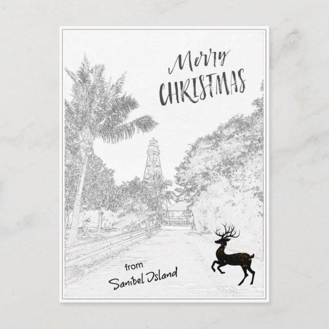 Merry Christmas from Sanibel Island Lighthouse FL Holiday Postcard (Front)