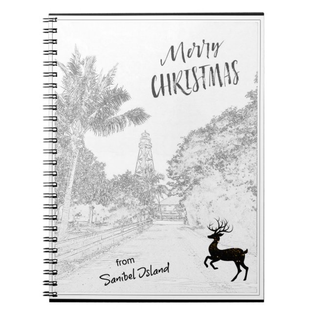 Merry Christmas from Sanibel Island Lighthouse FL Notebook (Front)