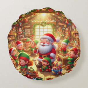 Merry Christmas From Santa and His Elves  Round Cushion