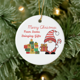 Merry Christmas From Santa Bringing Gifts on a Ceramic Ornament