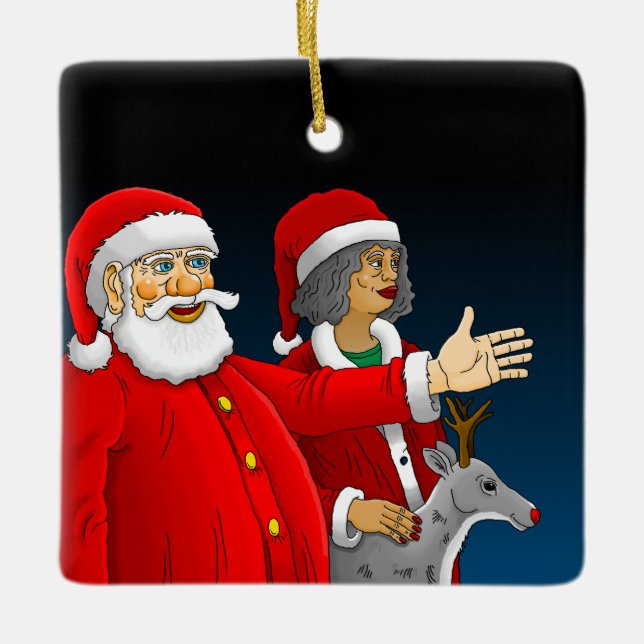 Merry Christmas from Santa Claus and Mrs. Claus Ceramic Ornament (Front)