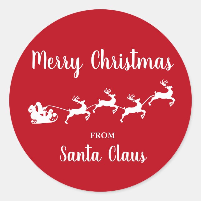 Merry Christmas From Santa Claus Red Classic Round Sticker (Front)