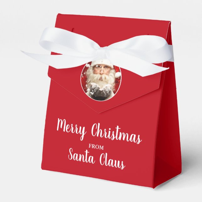 Merry Christmas From Santa Claus White Bow Red Favour Box (Front Side)