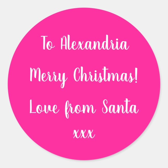 Merry Christmas From Santa Hot Pink Gift Label (Front)