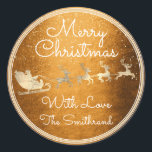 Merry Christmas From Santa Reindeer Sleight Honey Classic Round Sticker<br><div class="desc">florenceK design</div>