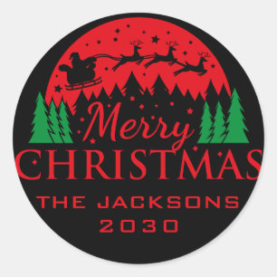 Merry Christmas From Santa Reindeer Sleight Red Classic Round Sticker