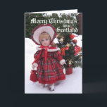 Merry Christmas from Scotland                  ... Holiday Card<br><div class="desc">Scottish doll in amidst snow background with Merry christmas text</div>