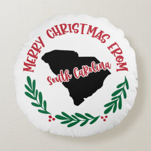 Merry Christmas From South Carolina US Red Green Round Cushion