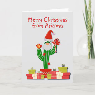 "Merry Christmas From (State) Saguaro Cactus Santa Holiday Card