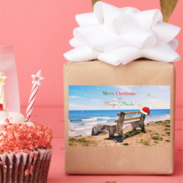 Merry Christmas from Tampa, Florida, Rectangular Sticker (Party)
