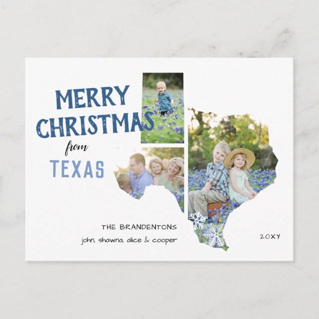 Merry Christmas from Texas Three Photo Postcard (Front)