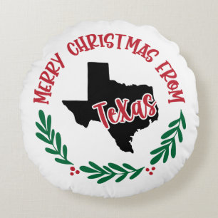 Merry Christmas From Texas US Red Green White Round Cushion