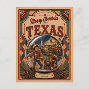 Merry Christmas from Texas Vintage Snow Globe Holiday Postcard