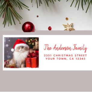 Merry Christmas from the Cat in a Santa Hat Return Address Label