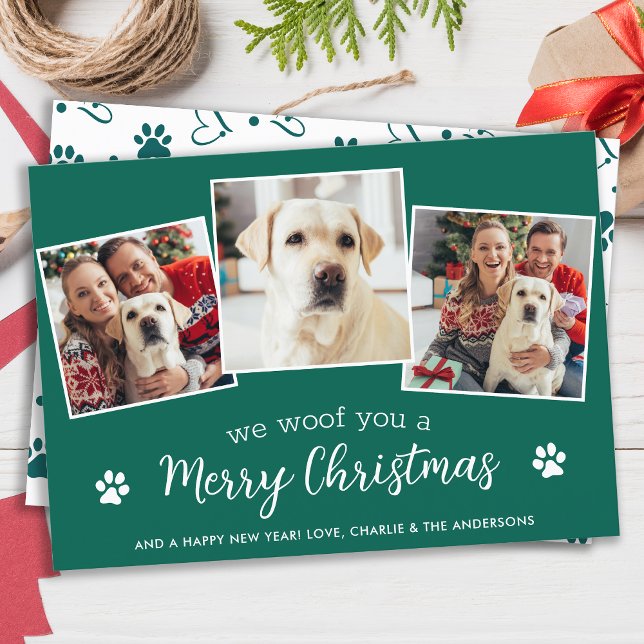 Merry Christmas From The Dog Custom 3 Pet Photo Holiday Card (Creator Uploaded)