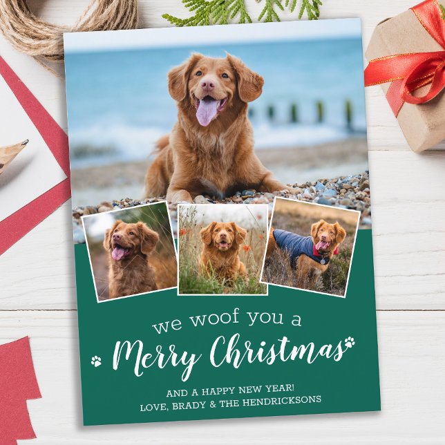 Merry Christmas From The Dog Pet Photo Collage Hol Postcard (Creator Uploaded)