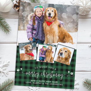Merry Christmas From The Dog Plaid Photo Collage Holiday Card