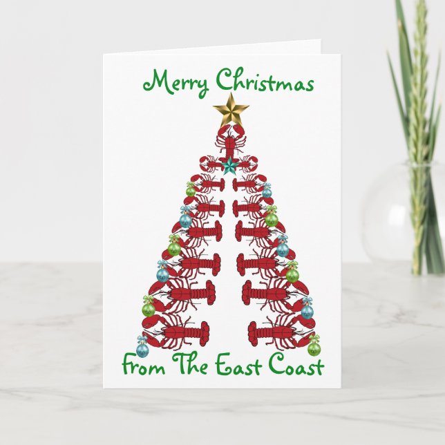 Merry Christmas from the East Coast lobster tree Holiday Card (Front)